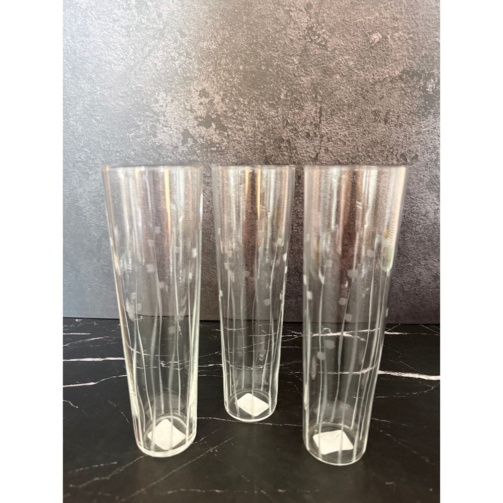 Set of 3 NEW CB2 Bloom Etched Stemless Wine Champagne Glasses Flutes 7in MINT!
